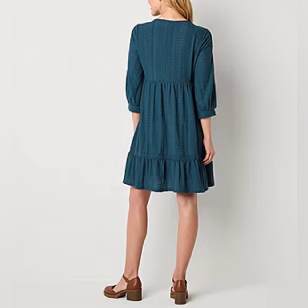 Frye and Co. Eyelet Lace 3/4 Sleeve Dress in Deep Dive NWT Size XL - Picture 2 of 8